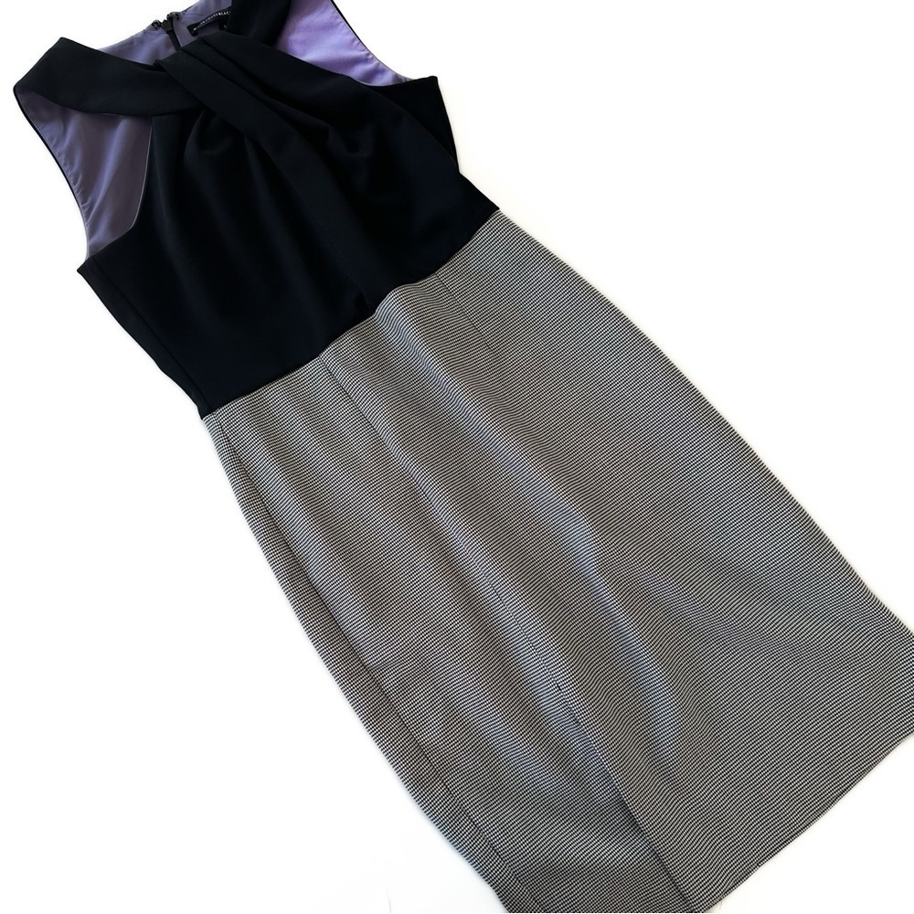 White House Black Market Womens 4 Black Twist Houndstooth Sheath Midi Dress - Picture 7 of 7